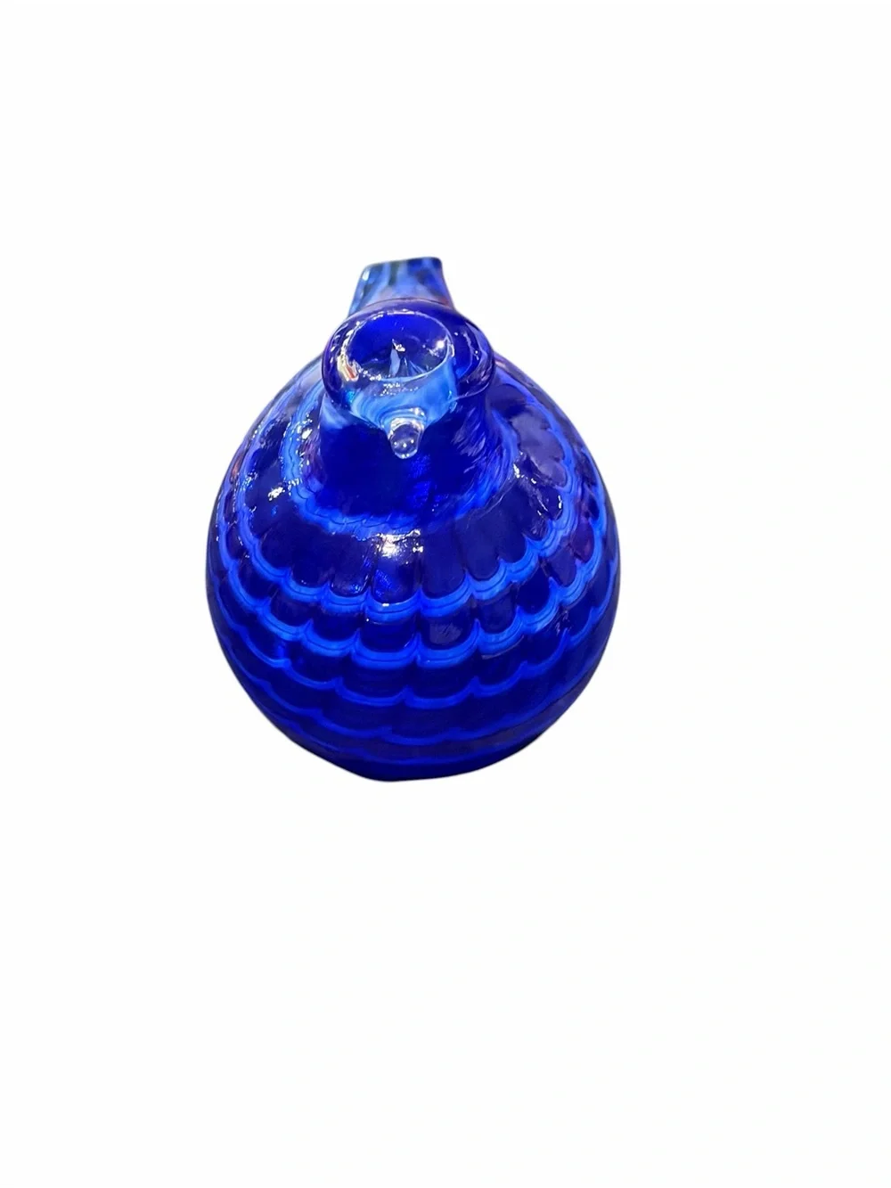 Signed Blue Art Glass Bird Figurine Hand Blown Paperweight Sculpture